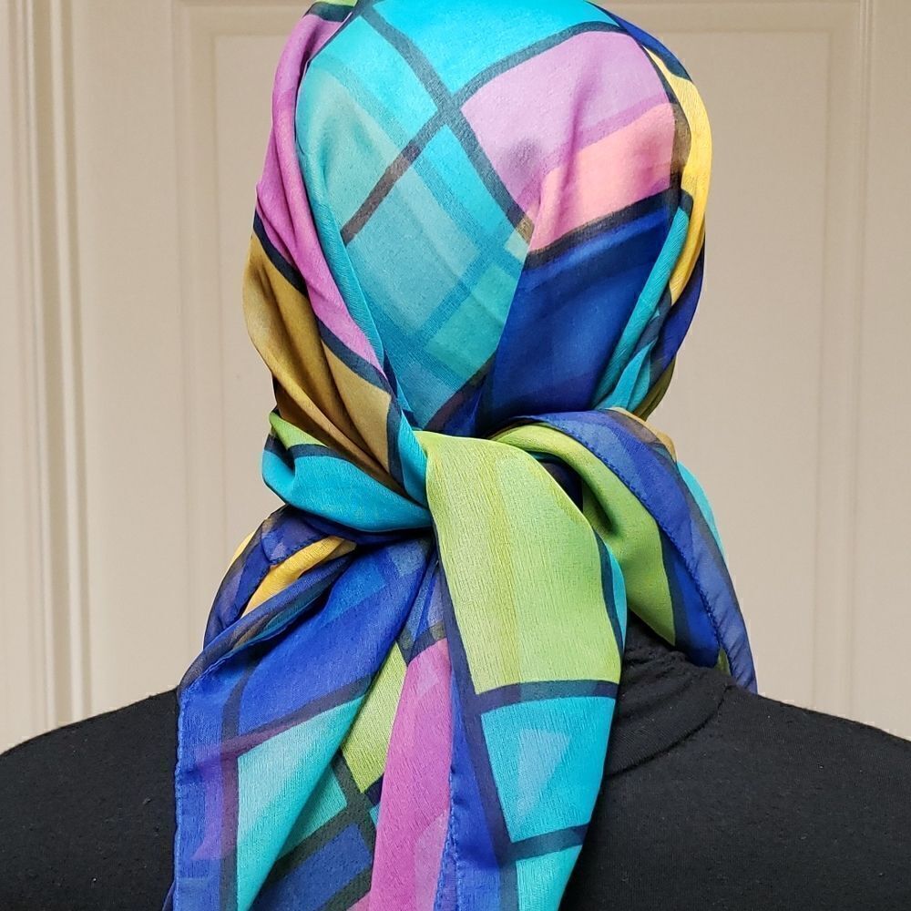 🌹COLOR BLOCK SILK SCARF - Picture 3 of 5